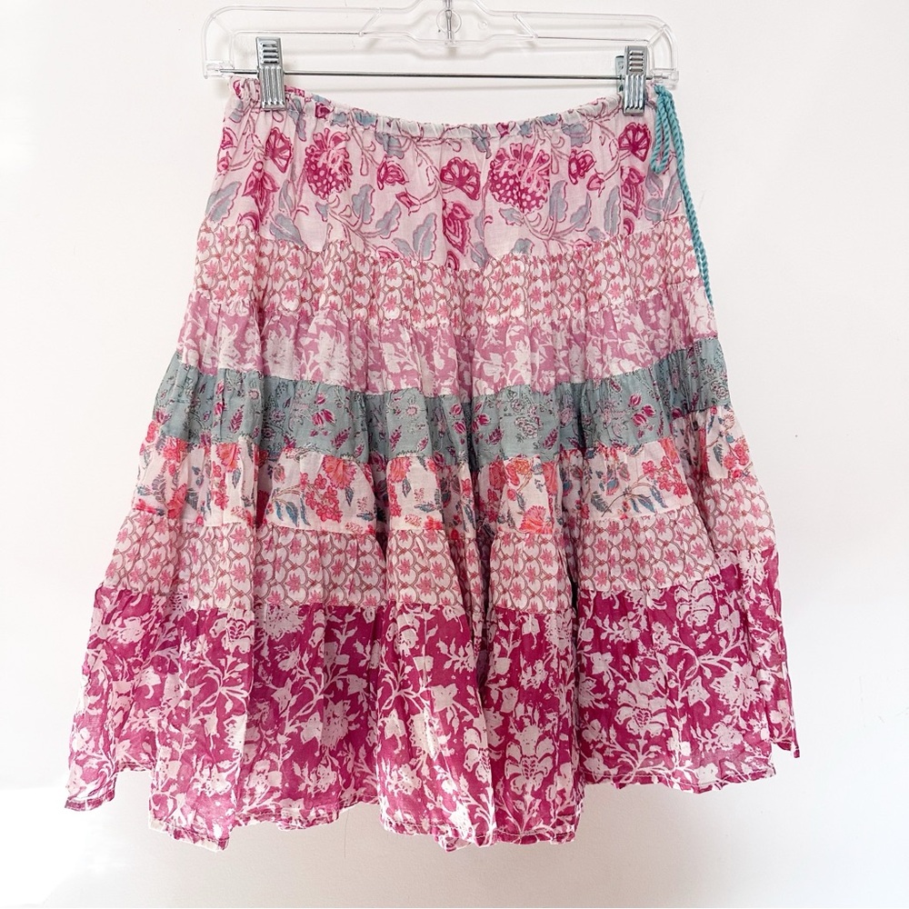 Free People Tiered Floral Midi Skirt in Red, Pink, Teal, Cream - Picture 6 of 9